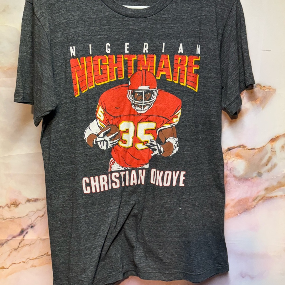Vintage Gray Charlie Hustle Nigerian Nightmare Christian Okoye Short Sleeve‎ Tee